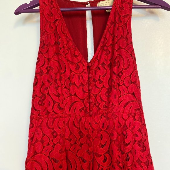 Anthropologie "Moulinette Soeurs" Red Lace Jumpsuit with Pockets! :D - Picture 1 of 5